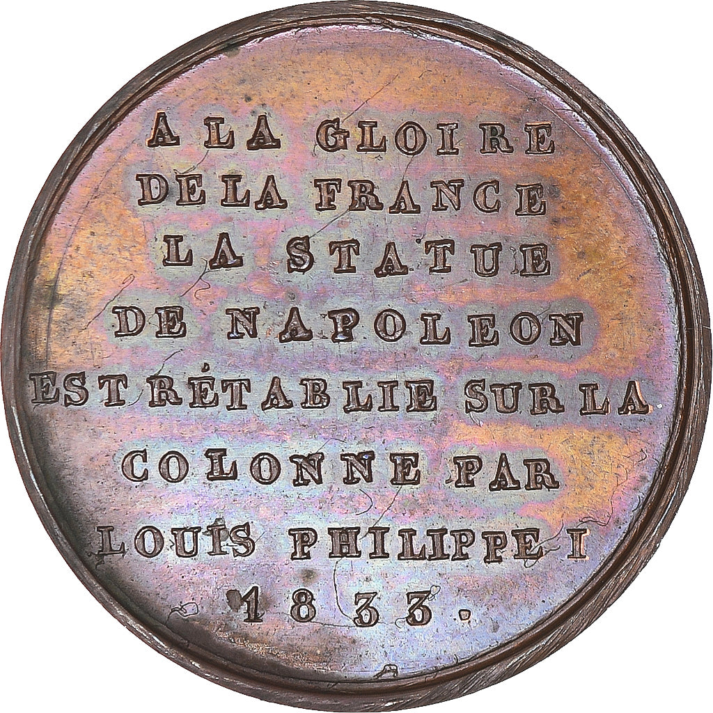 France, Medal, Restauration de la statue de Napoléon par Louis-Philippe