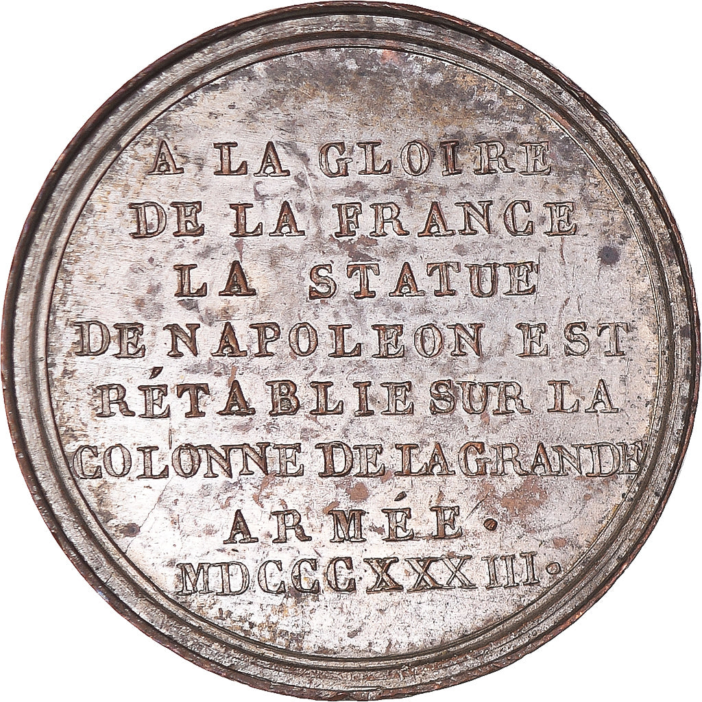 Francia, medalla, Restauration de la statue de Napoléon par Louis-Philippe