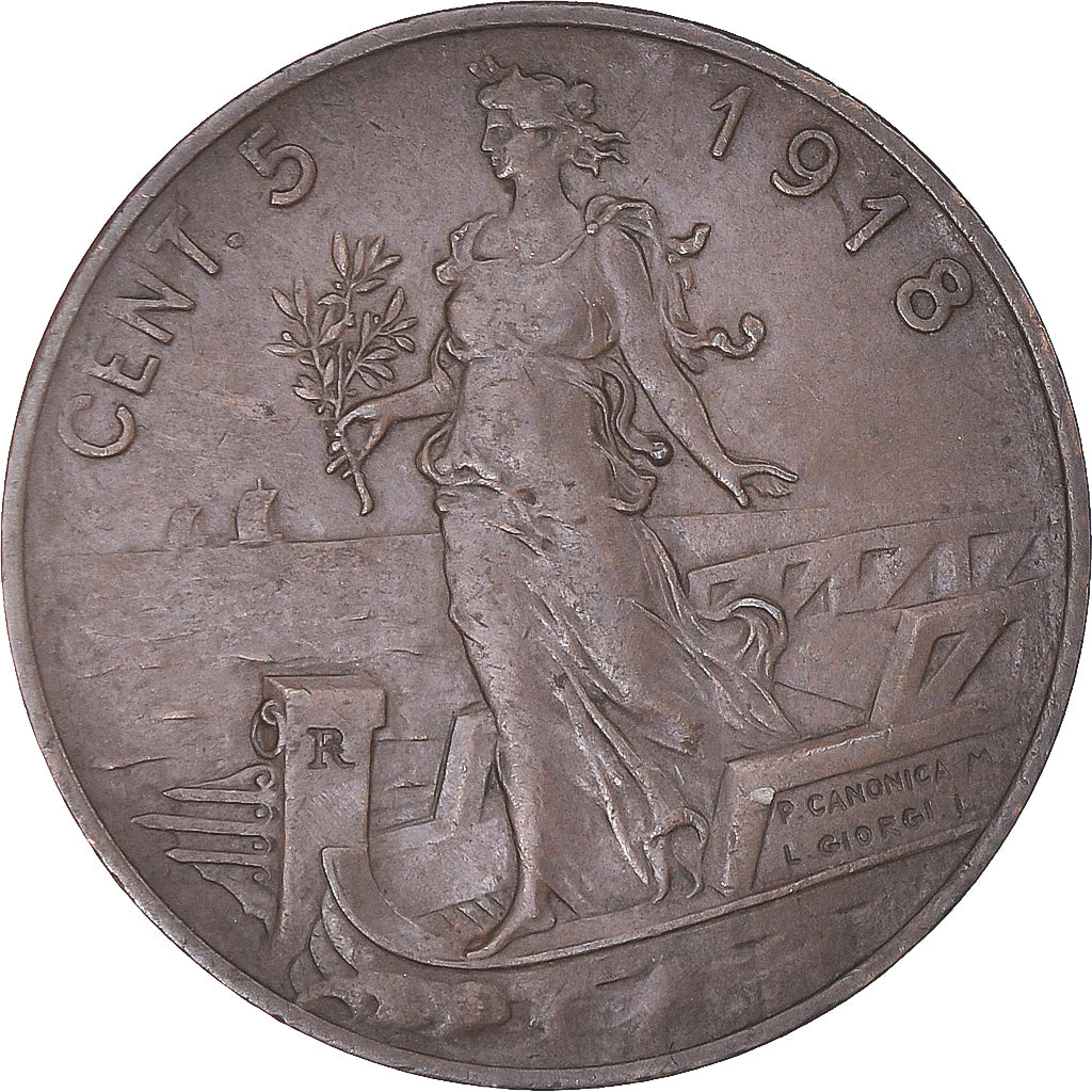 Coin, Italy, Vittorio Emanuele III, 5 Centesimi, 1918, Rome, EF(40-45), Bronze