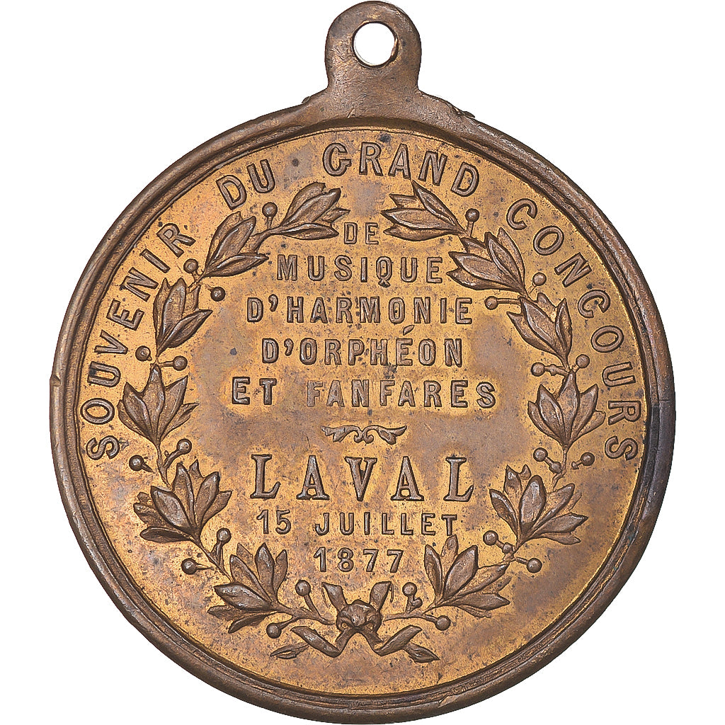 França, medalha, Grand Concours de Musique, Laval, 1877, AU(50-53), Cobre