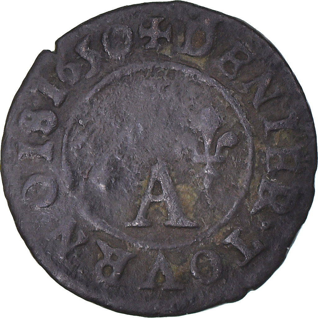 Monnaie, France, DOMBES, Gaston d'Orléans, Denier Tournois, 1650, Trévoux, TB