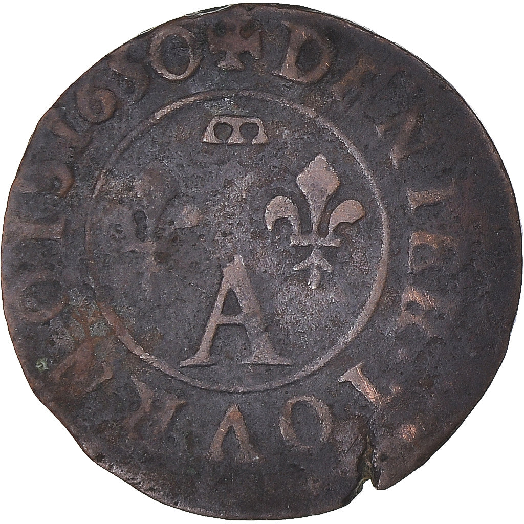 Monnaie, France, DOMBES, Gaston d'Orléans, Denier Tournois, 1650, Trévoux