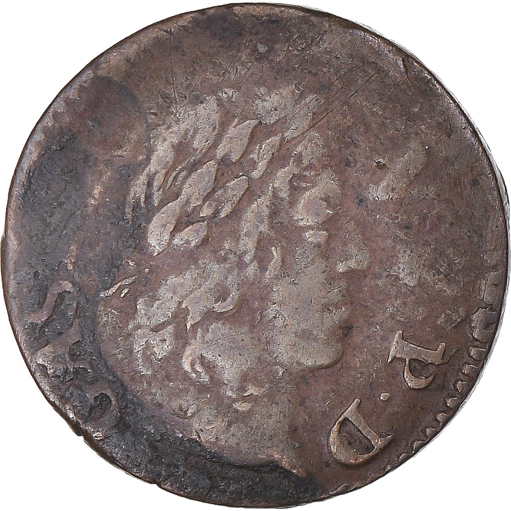 Monnaie, France, DOMBES, Gaston d'Orléans, Denier Tournois, 1652, Trévoux
