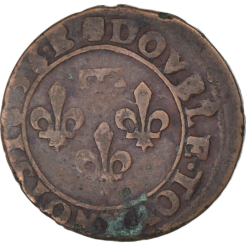 Monnaie, France, DOMBES, Gaston d'Orléans, Double Tournois, 1636, Trévoux, TB