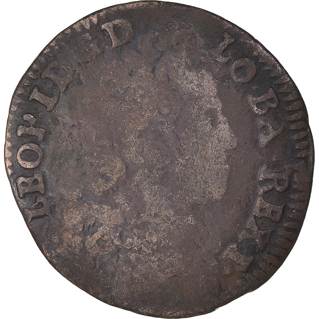 Coin, France, LORRAINE, Leopold I, Liard, 1714, Nancy, VF(20-25), Copper