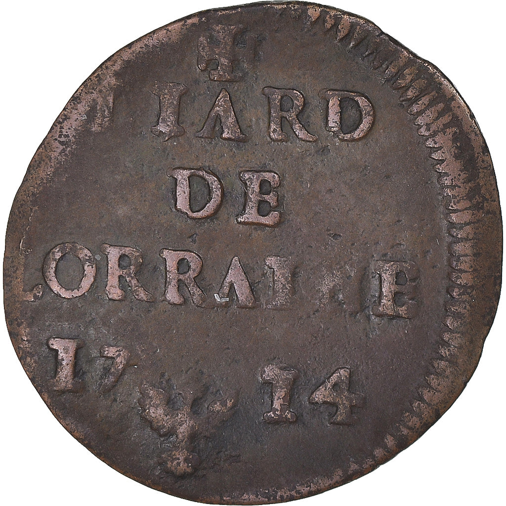 Coin, France, LORRAINE, Leopold I, Liard, 1714, Nancy, VF(20-25), Copper