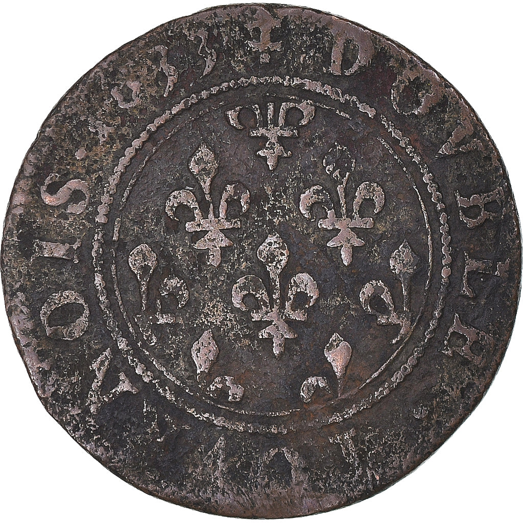 Münze, Frankreich, Henriette de Lorraine, Double Tournois, 1633, SGE+, Kupfer