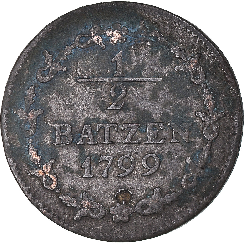 Moneta, Svizzera, 1/2 Batzen, 1799, Bern, MB+, Biglione, KM:A6