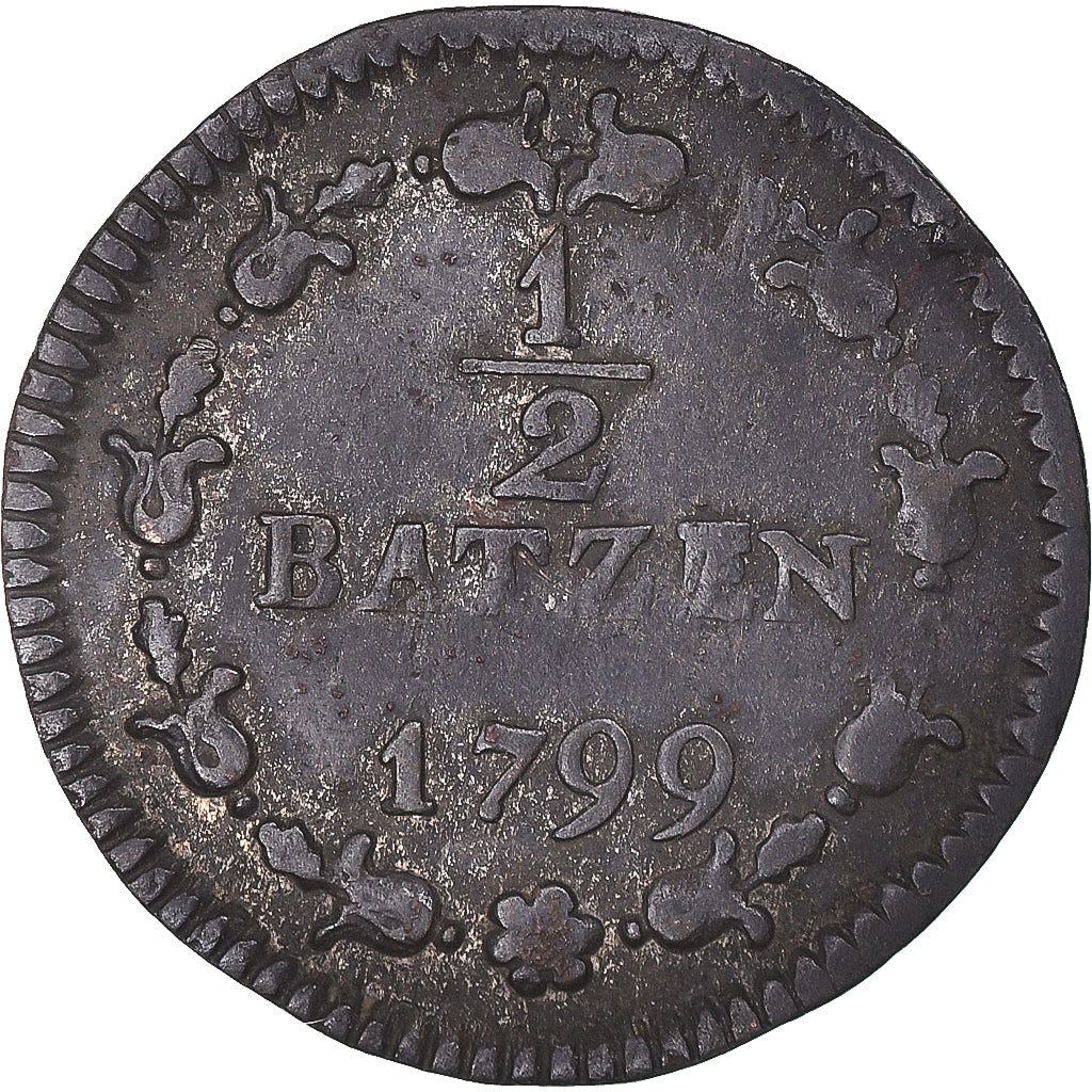 Moneta, Svizzera, 1/2 Batzen, 1799, Bern, MB+, Biglione, KM:A6