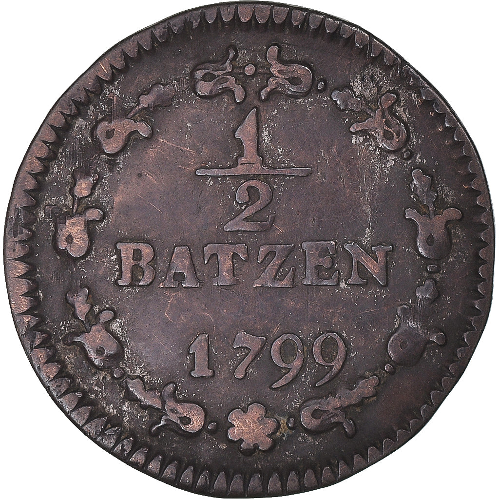Moneta, Svizzera, 1/2 Batzen, 1799, Bern, BB, Biglione, KM:A6