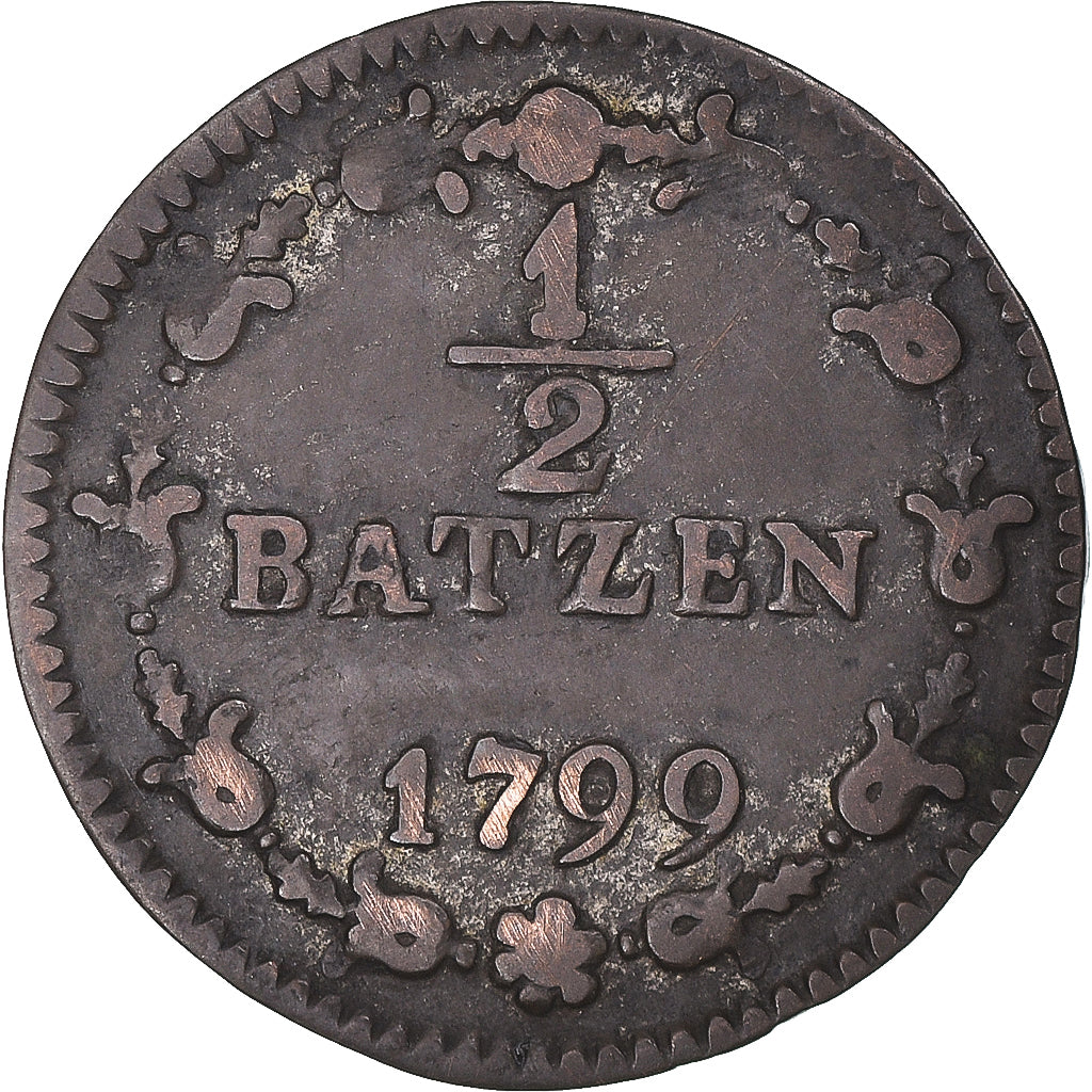 Moneta, Svizzera, 1/2 Batzen, 1799, Bern, BB, Biglione, KM:A6