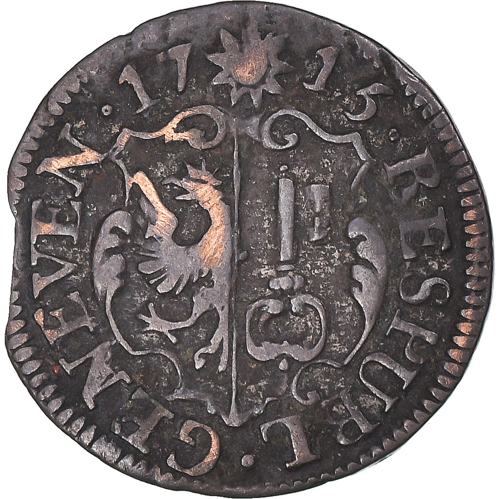 Monnaie, Suisse, République de Genève, 6 Deniers, 2 Quarts, 1715, Genève