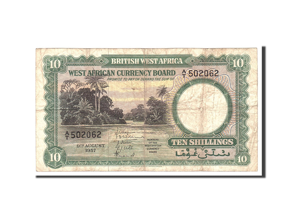 BRITISH WEST AFRICA, 10 Shillings, 1957, KM:9a, 1957-08-09, VF(20-25)
