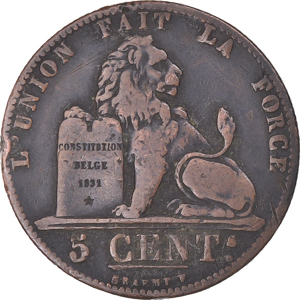 Coin, Belgium, Leopold I, 5 Centimes, 1847, VF(30-35), Copper, KM:5.1