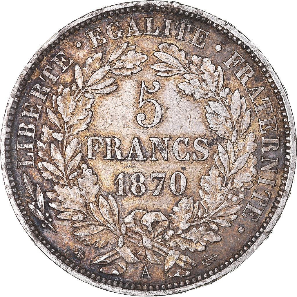 Coin, France, Cérès, 5 Francs, 1870, Paris, EF(40-45), Silver, KM:819