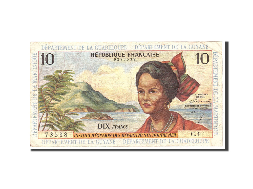 Billete, 10 Francs, 1964, Antillas francesas, KM:8b, Undated, BC