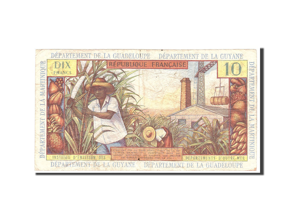 Billete, 10 Francs, 1964, Antillas francesas, KM:8b, Undated, BC