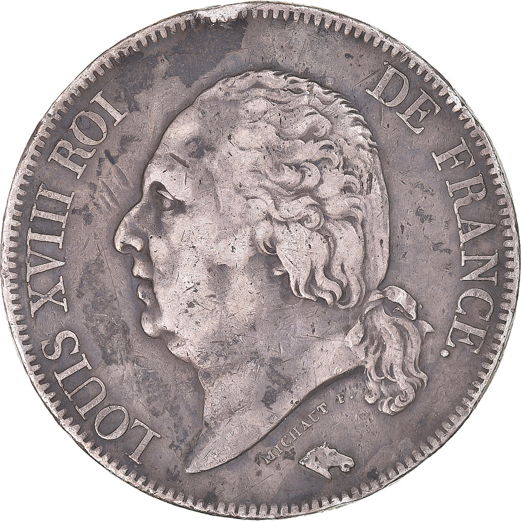 Munten, Frankrijk, Louis XVIII, 5 Francs, 1822, Bordeaux, FR+, Zilver, KM:711.7