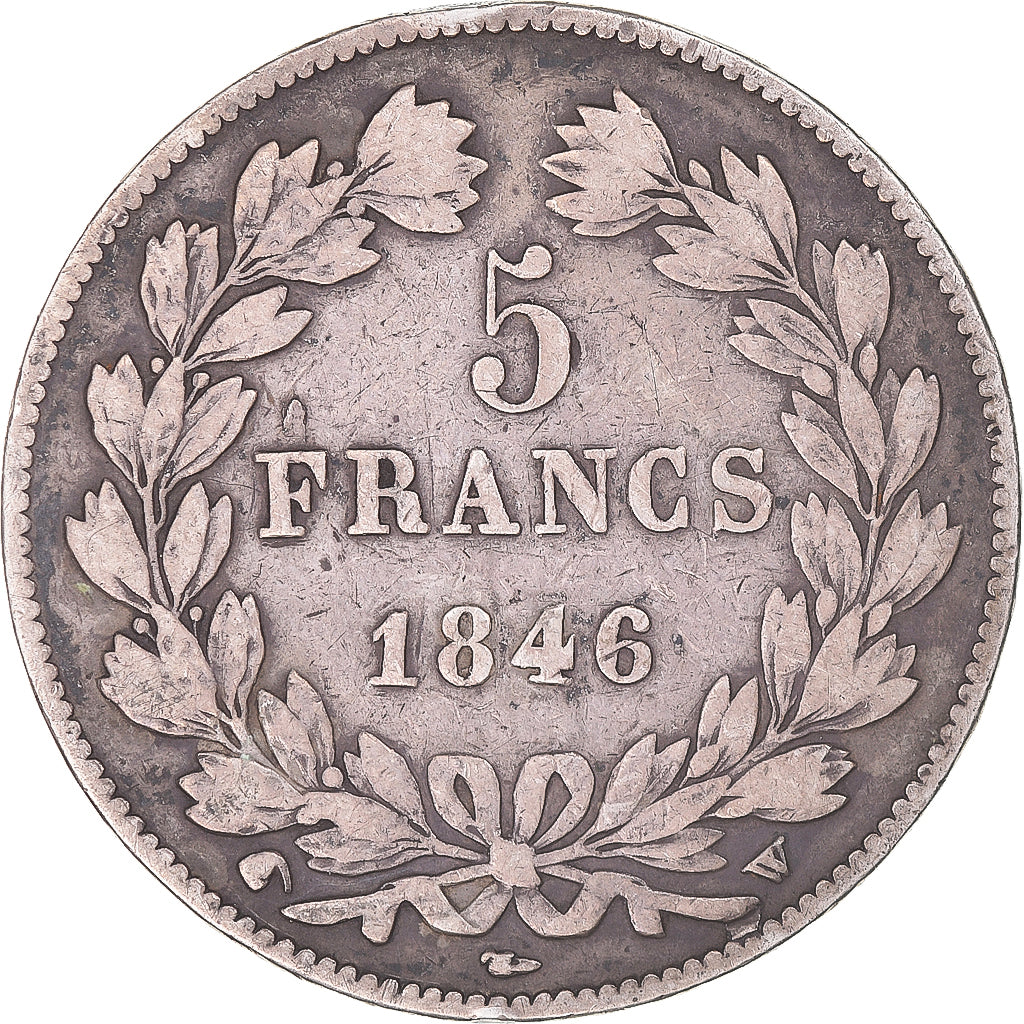 Moeda, França, Louis-Philippe, 5 Francs, 1846, Lille, VF(20-25), Prata