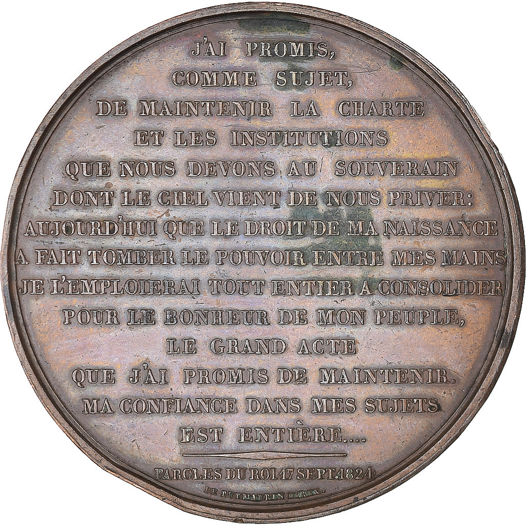 France, Medal, Charles X, Maintien de la Charte, Paris, History, 1824, Gayrard
