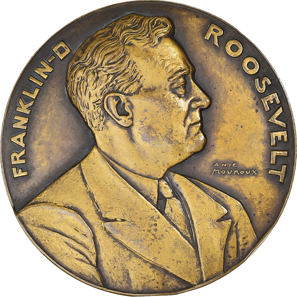 França, medalha, Franklin Roosevelt, Politics, 1933, Mouroux, AU(50-53), Bronze
