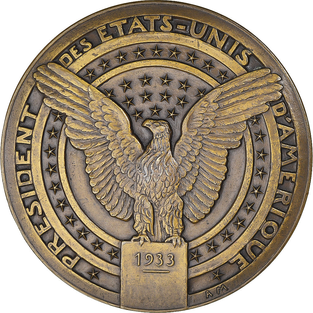 França, medalha, Franklin Roosevelt, Politics, 1933, Mouroux, AU(50-53), Bronze