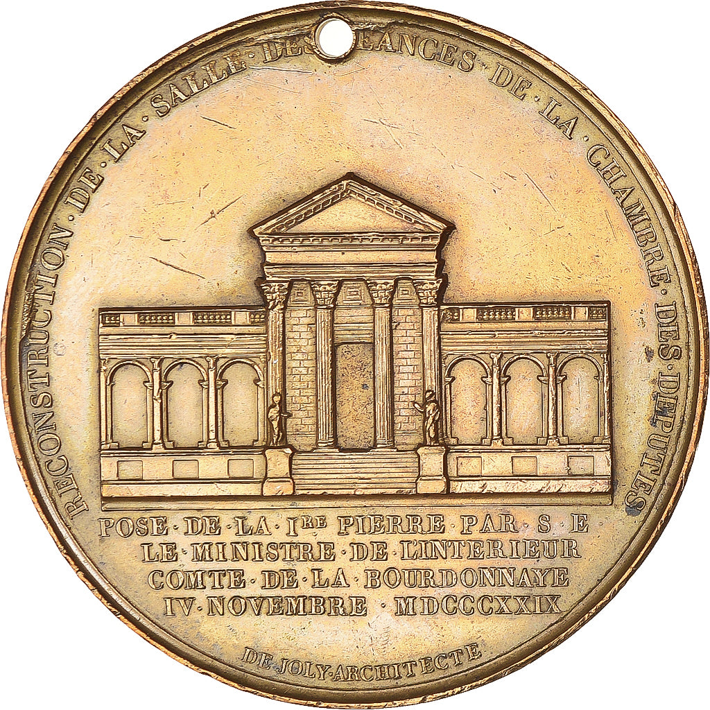 Francia, medalla, Charles X, Reconstruction de la Salle des Séances, Chambre