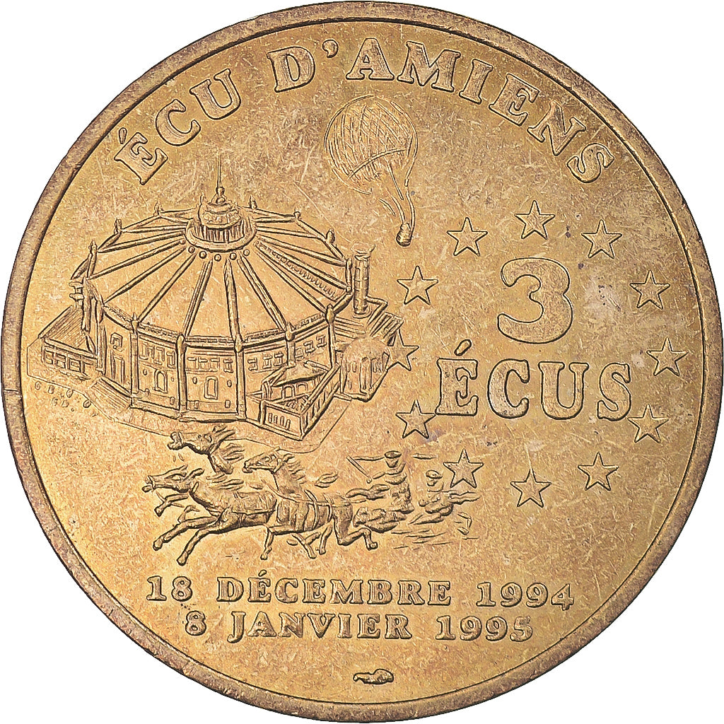 Francja, medal, 3 Ecus d'Amiens, Jules Verne, 1994-1995, AU(55-58), Brązowy