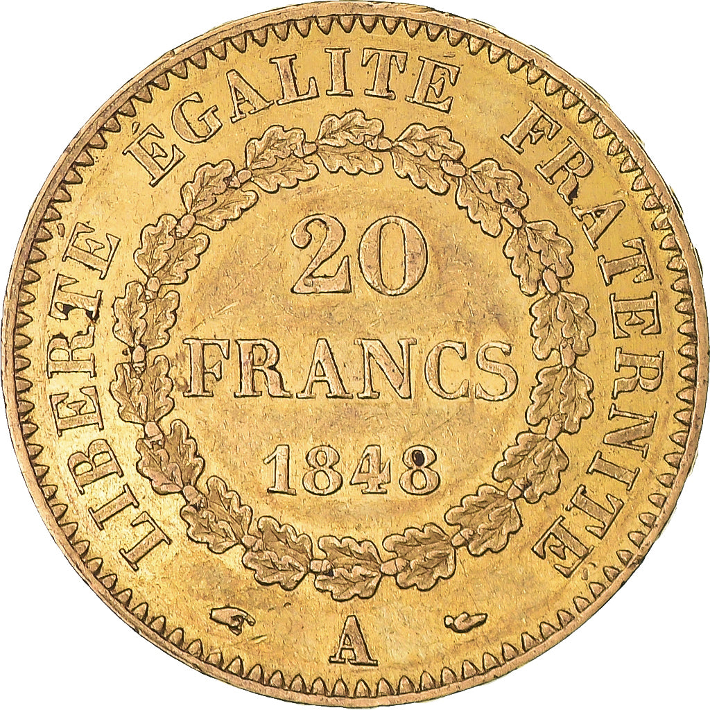 Moeda, França, Génie, 20 Francs, 1848, Paris, AU(50-53), Dourado, KM:757
