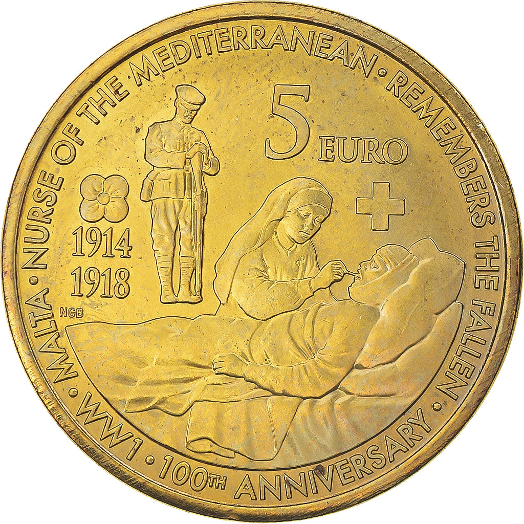 Malta, 5 Euro, 100 Ans de la Première Guerre Mondiale, 2014, UNC, Tin