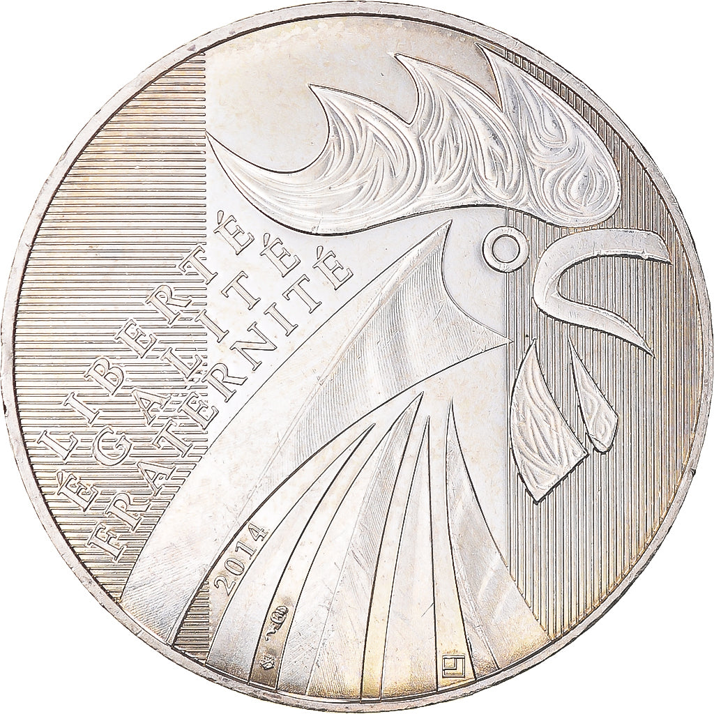 France, 10 Euro, Coq, 2014, MS(63), Silver, Gadoury:EU656