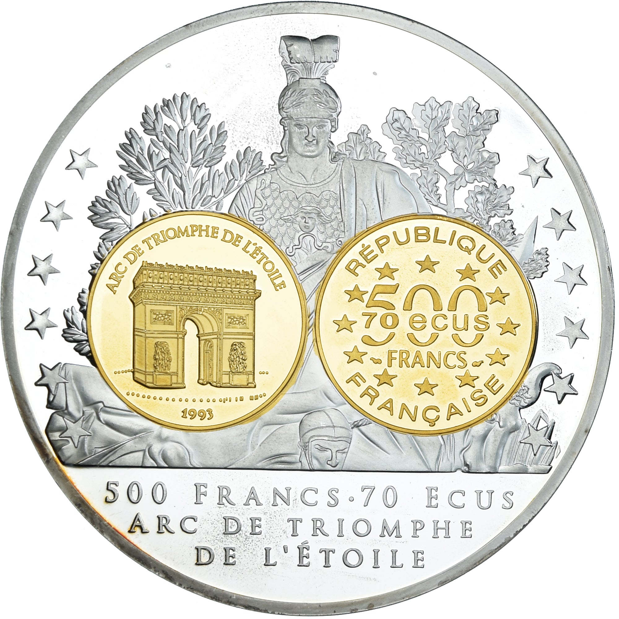 Francja, medal, 10 ans d'adieu au Franc, 500 Francs, Sztuka i Kultura, Undated