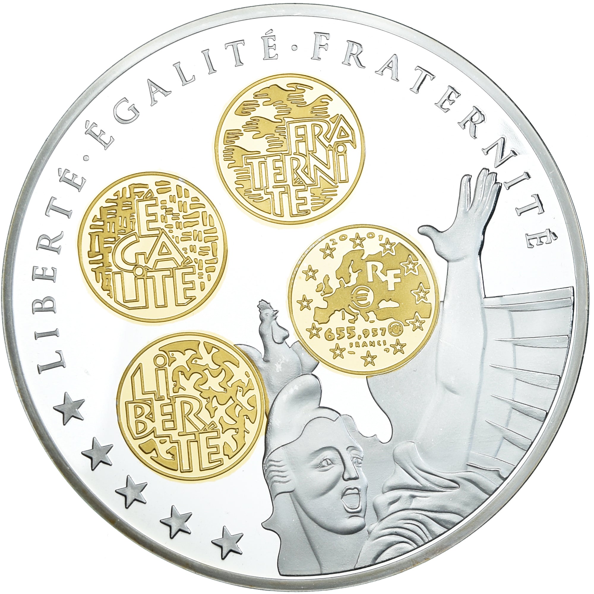 Francia, medalla, 10 ans d'adieu au Franc, Liberté, Égalité, Fraternité