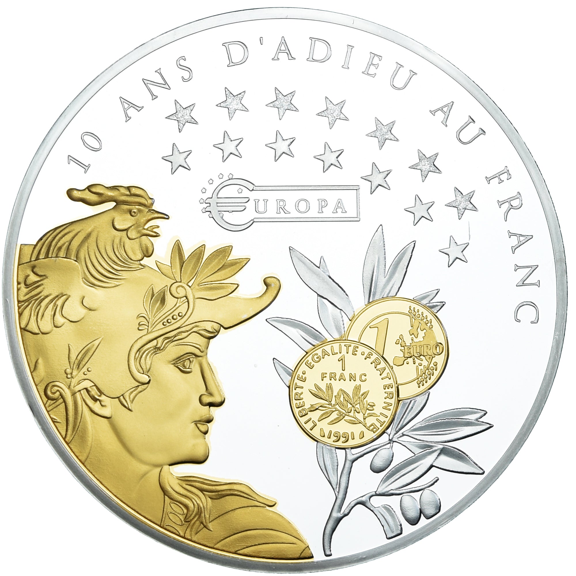 Frankreich, Medaille, 10 ans d'adieu au Franc, Les dernieres monnaies courantes