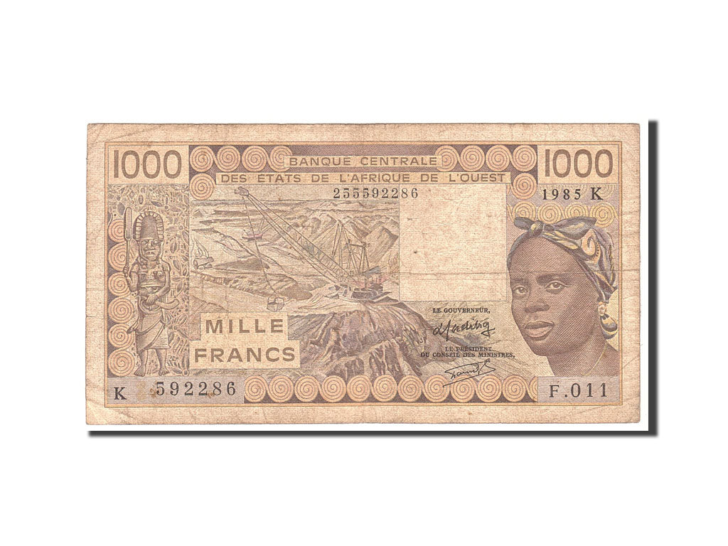 Banknote, West African States, 1000 Francs, 1985, Undated, KM:707Kf, VG(8-10)