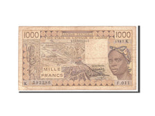 Banknote, West African States, 1000 Francs, 1985, Undated, KM:707Kf, VG(8-10)