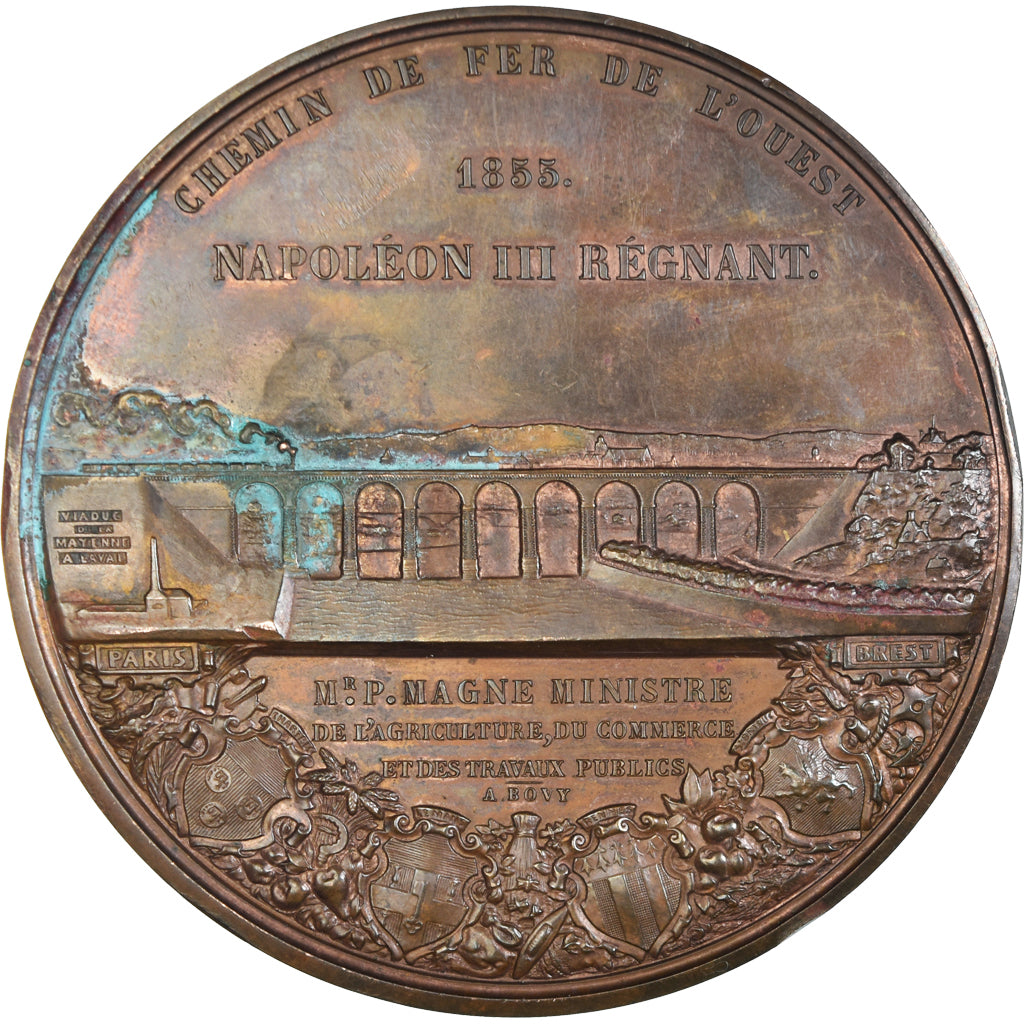 France, Medal, Napoléon III, Chemin de Fer de L'Ouest, History, 1855, Bovy