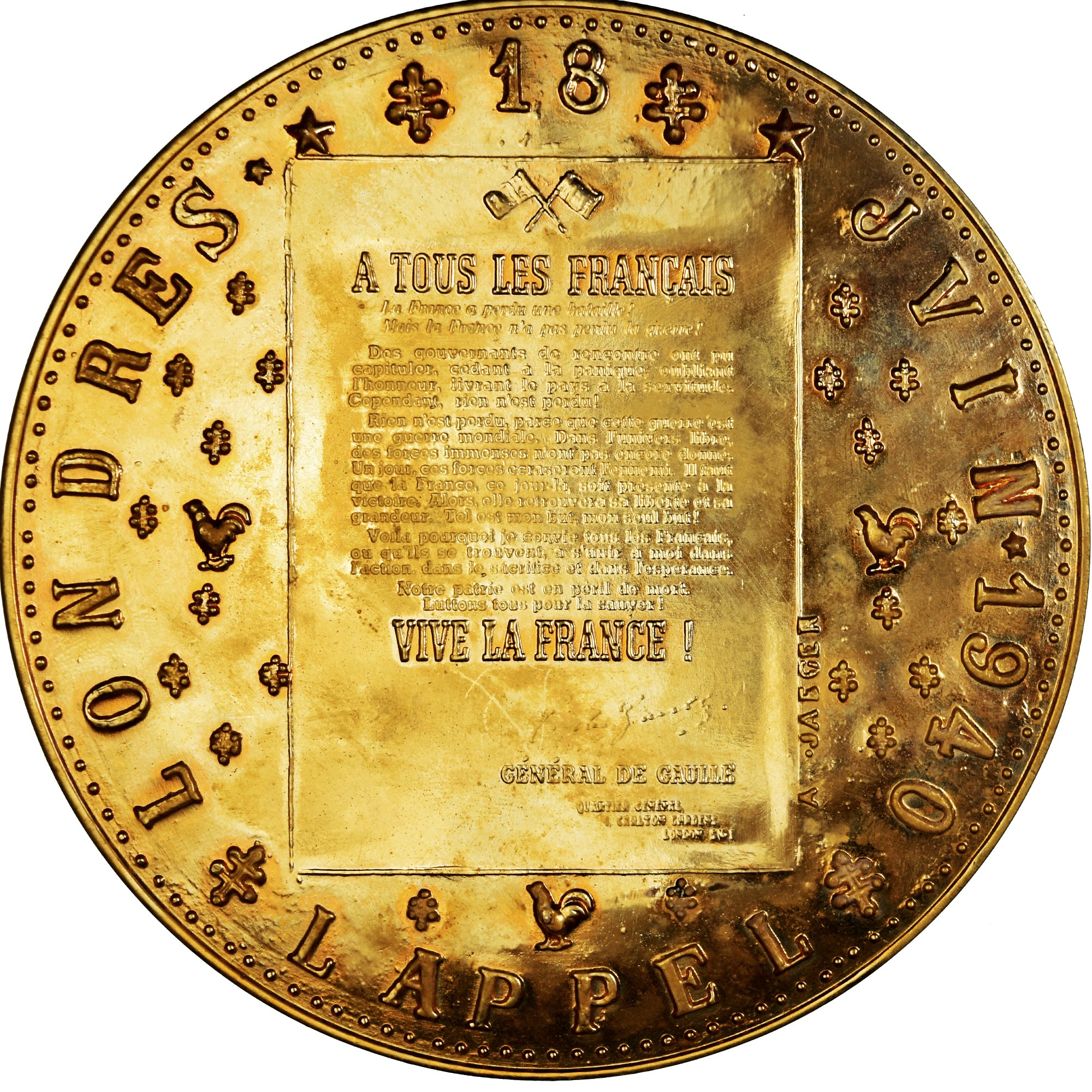 Frankreich, Medaille, De Gaulle, l'Appel du 18 juin, WAR, Jaeger, VZ+, Gilt