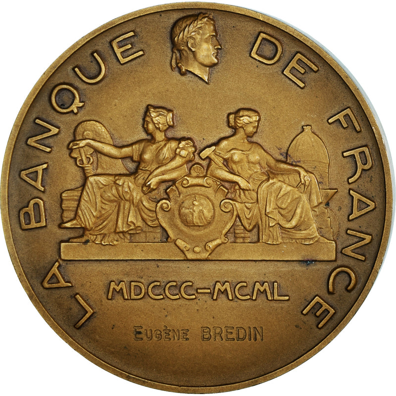 Médaille BR « 150 Ans Banque De France » – Bronze, Année 1950 – « La Sagesse Fixe La Fortune » – Avec Boîte Originale