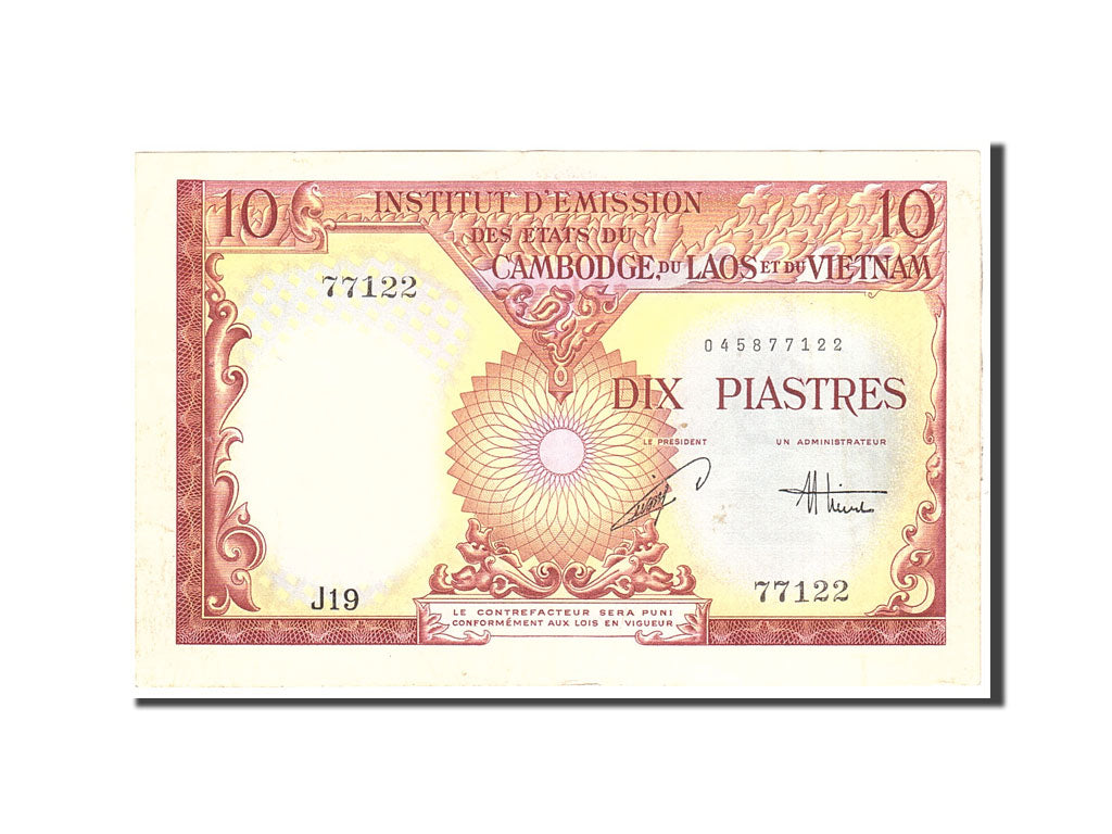 FRENCH INDO-CHINA, 10 Piastres = 10 Dong, 1953, Undated, KM:107, EF(40-45)