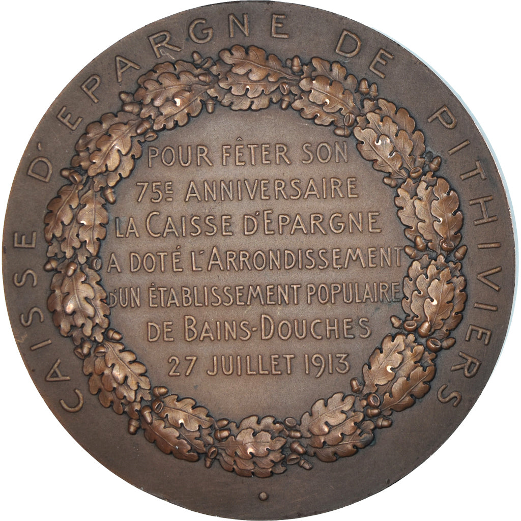 França, medalha, Caisse d'Epargne de Pithiviers, 75 Ans, Bank, 1913, Pillet