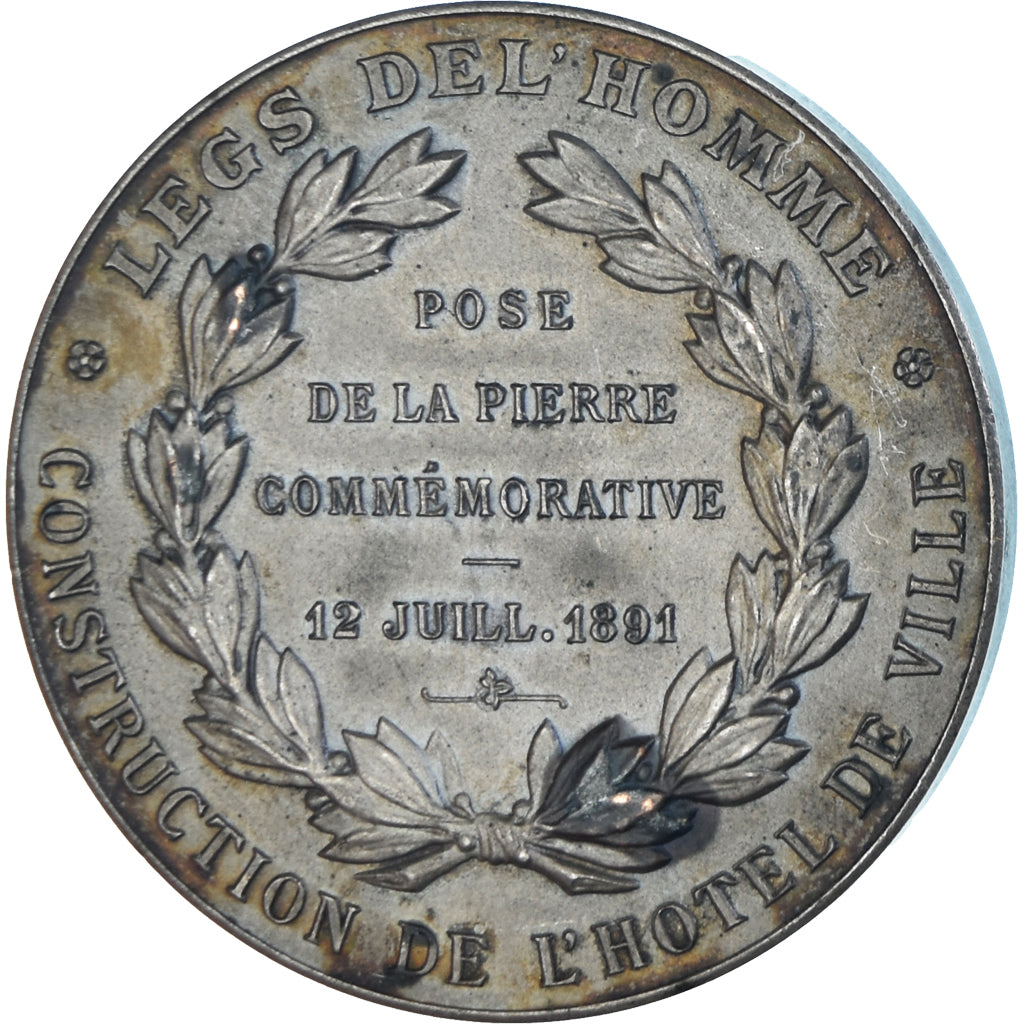 France, Medal, Construction de l'Hôtel de Ville d'Evreux, 1891, AU(50-53)