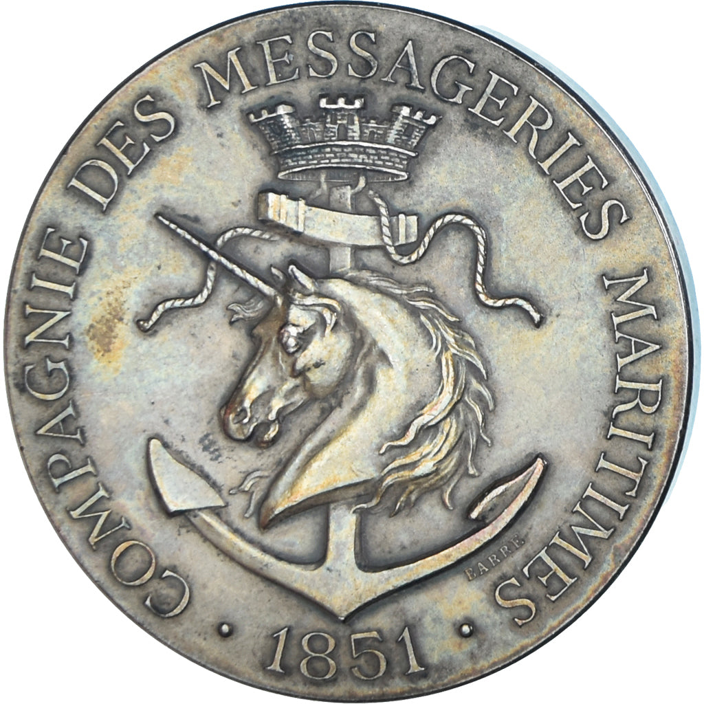 France, Medal, Compagnie des Messageries Maritimes, Shipping, 1851, Barre