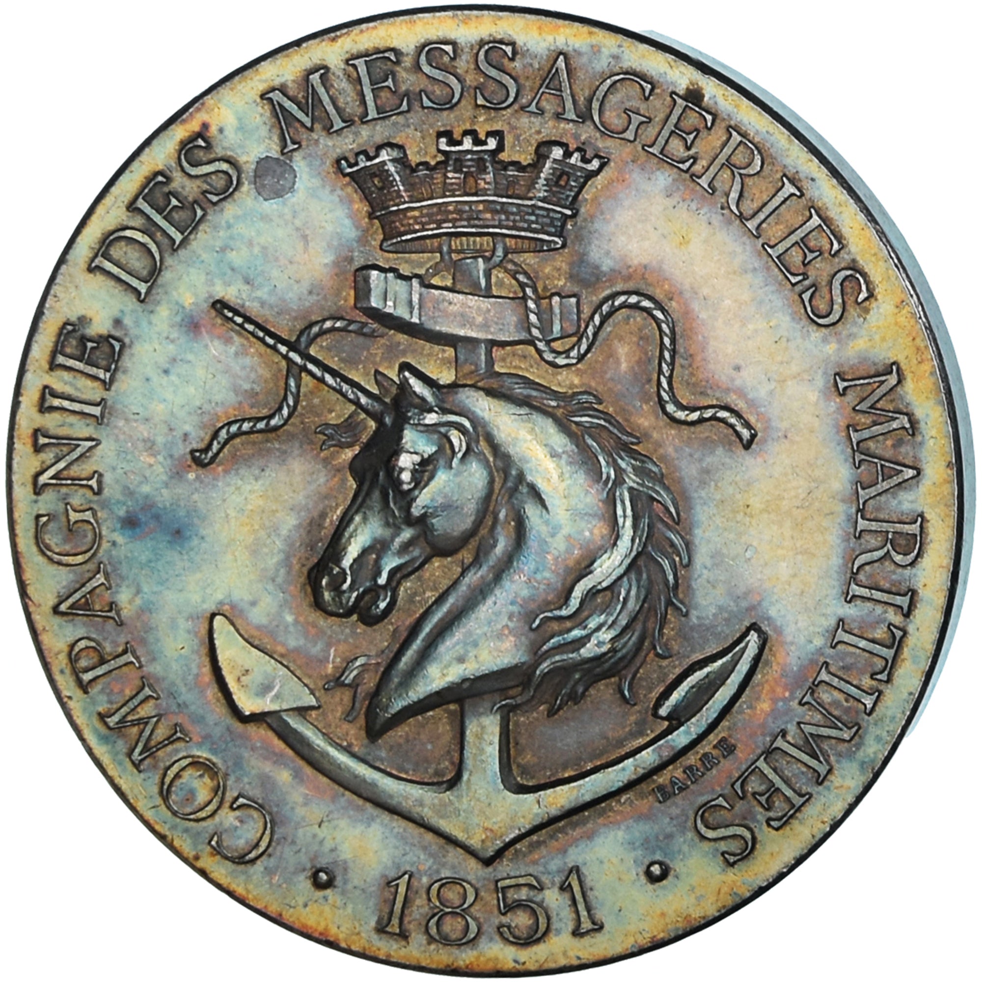 France, Médaille, Compagnie des Messageries Maritimes, Shipping, 1851, Barre