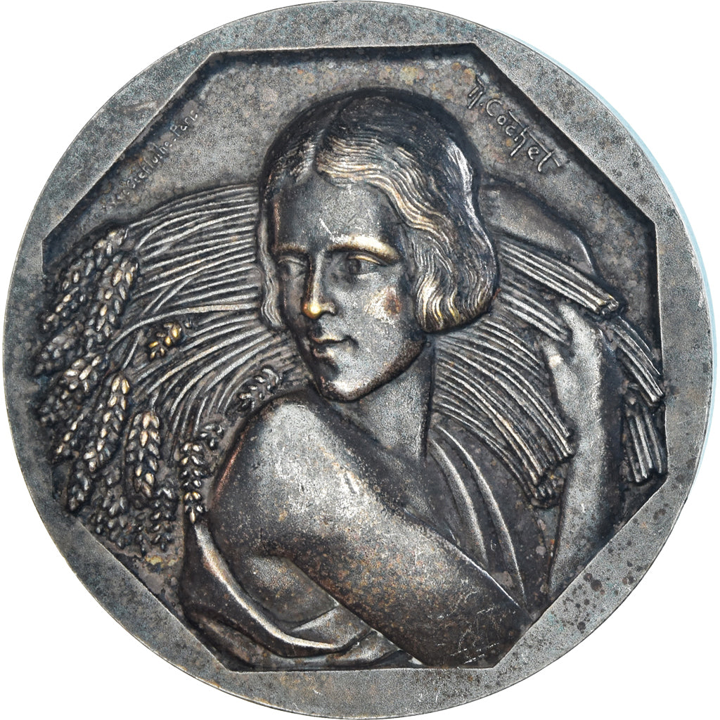 Francia, medaglia, Art Déco, Femme aux Epis de Blé, 1948, Bazor, BB+, Bronzo