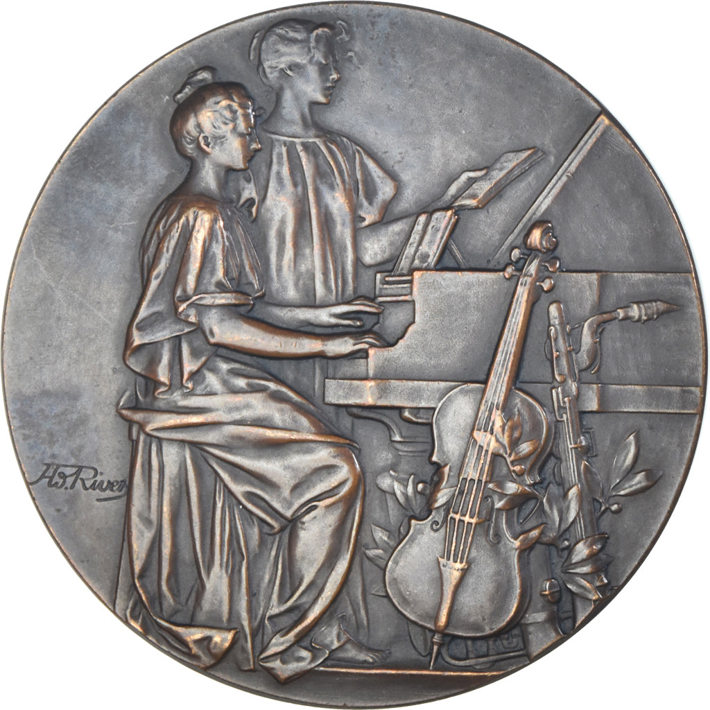 France, Médaille, Concours Général de Piano, Musique, 1909, Rivet, TTB+