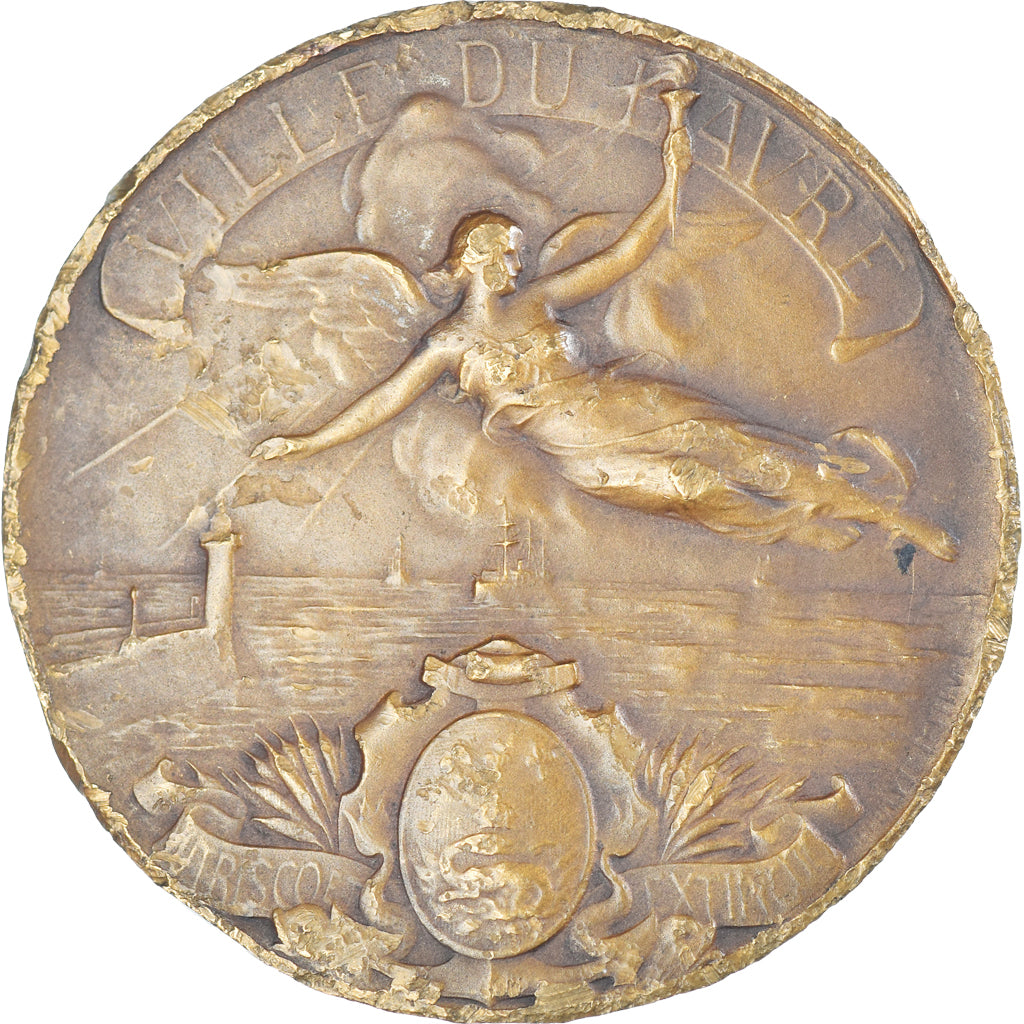 France, Medal, Ville du Havre, Hippolyte Lefèbvre, Art nouveau, VG(8-10)