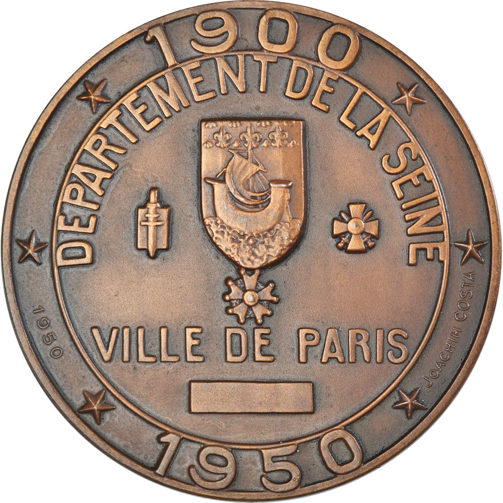 Francia, medalla, Ville de Paris, Cinquantenaire du métro, Railway, 1950