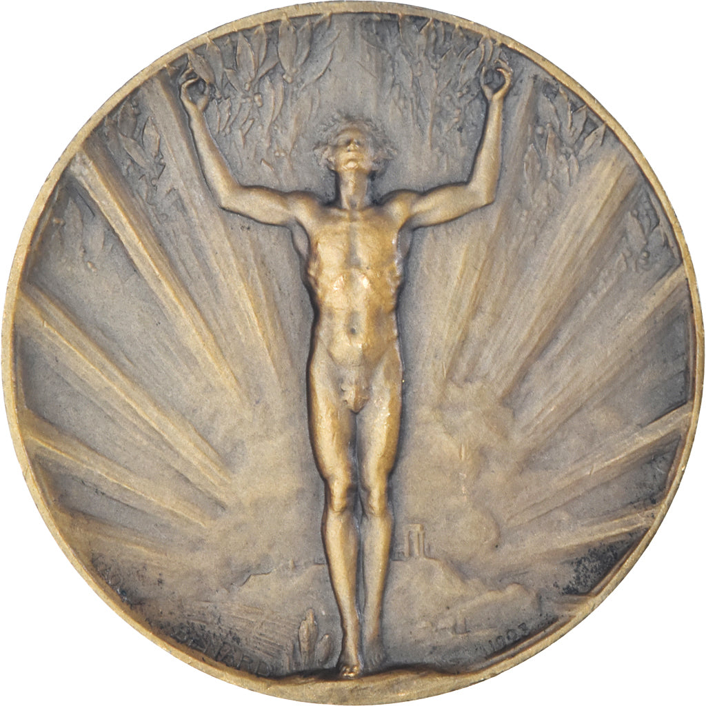 Francia, medalla, Homme nu, Soleil Rayonnant, 1923, Raoul Bénard, EBC, Bronce