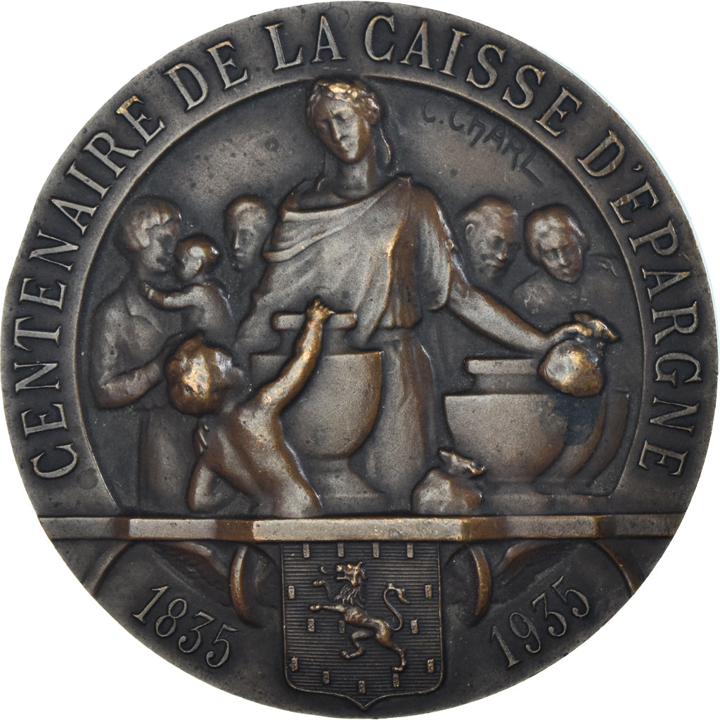Francia, medalla, Centenaire de la Caisse d'Epargne, Auxerre, Bank, 1935, Charl
